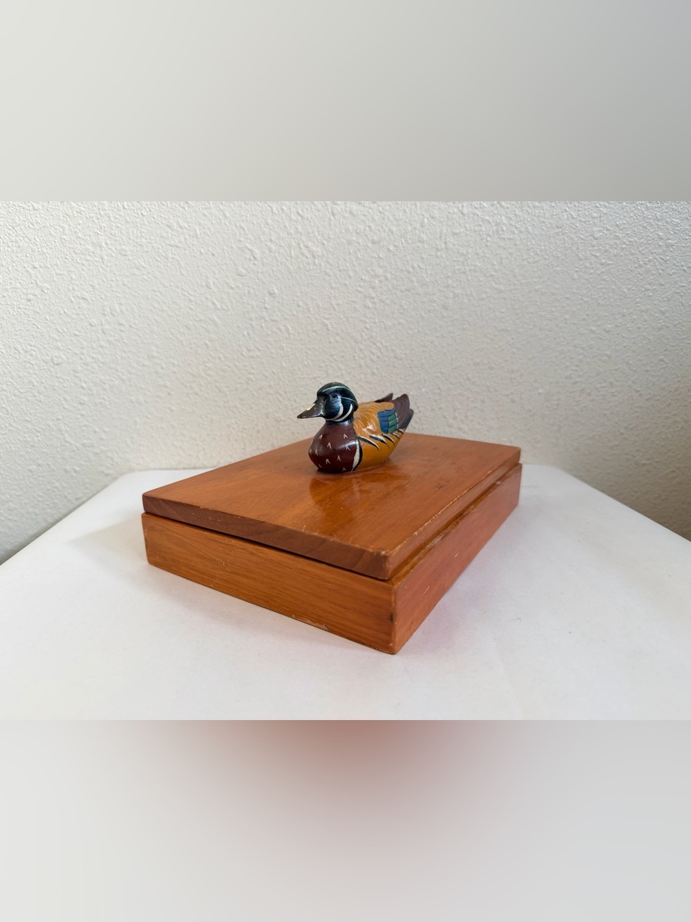 Vintage Hand Carved Wood Duck Trinket Box Jewelry Box 8.5" Wood Duck Lid